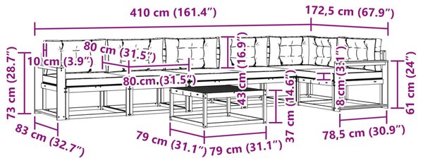 Kültéri kanapé szett párnával 7 pcs Természetes és krémszínű