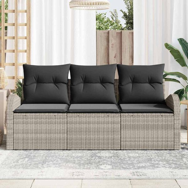 Kerti Kanapé Szett párnával 3 pcs Világosszürke Poli rattan