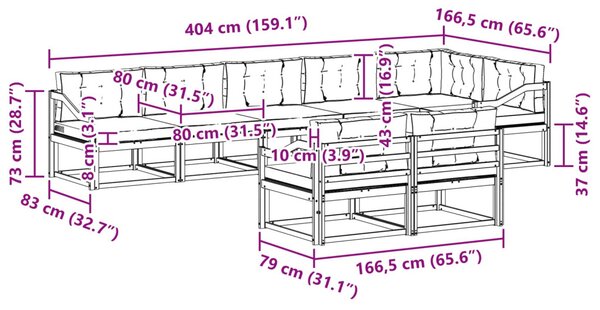 Kültéri kanapé szett párnával 8 pcs Természetes és krémszínű