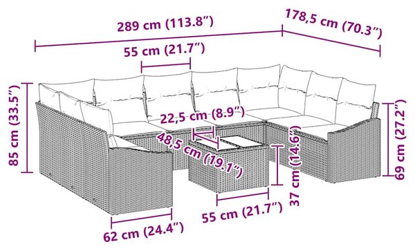 Kanapé Szett párnával 10 pcs Barna polirattan