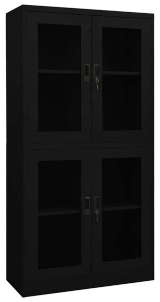 VidaXL fekete acél és edzett üveg irodai szekrény 90 x 40 x 180 cm