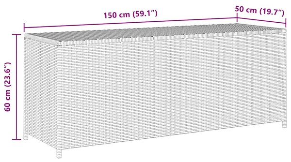 Szürke polyrattan kerti tárolóláda 150 x 50 x 60 cm