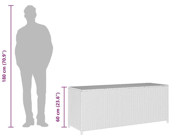 Szürke polyrattan kerti tárolóláda 150 x 50 x 60 cm
