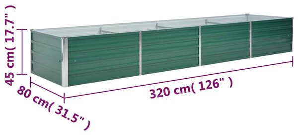 Zöld horganyzott acél kerti magaságyás 320 x 80 x 45 cm