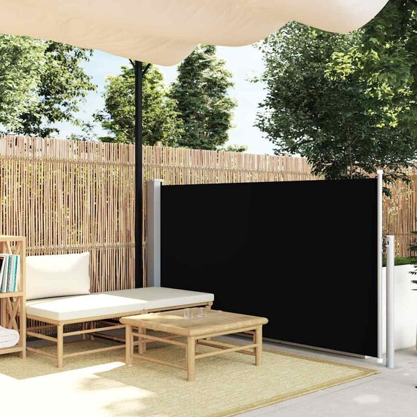 Fekete behúzható oldalsó teraszi napellenző 120 x 500 cm