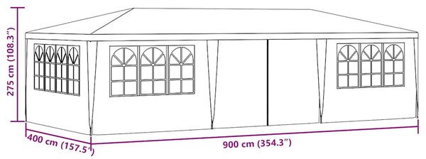 Kék rendezvénysátor oldalfalakkal 4 x 9 m 90 g/m²