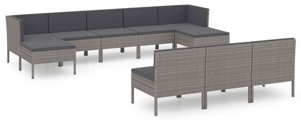 VidaXL Polyrattan Kerti Bútorszett - 10 részes - Szürke