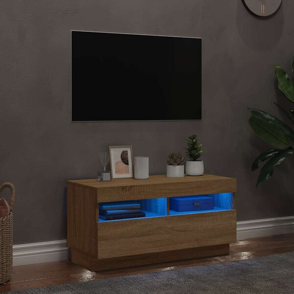Sonoma tölgy színű TV-szekrény LED-lámpákkal 80 x 35 x 40 cm