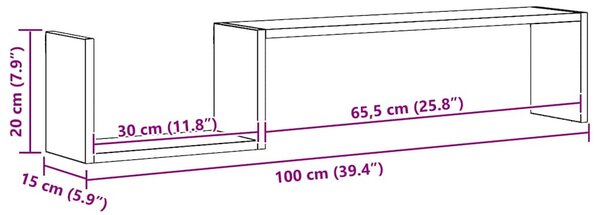2 db fekete szerelt fa fali polc 100 x 15 x 20 cm