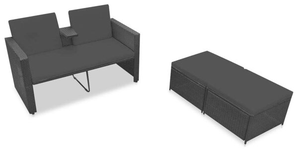 Polyrattan Kerti Bútorszett - 3 részes - Fekete
