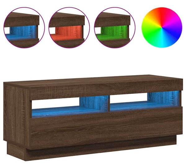 Barna tölgyszínű TV-szekrény LED-világítással 100 x 35 x 40 cm