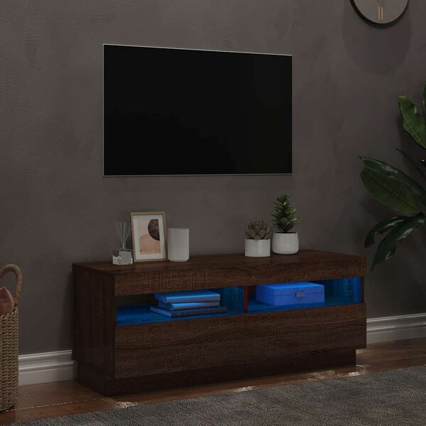 Barna tölgyszínű TV-szekrény LED-világítással 100 x 35 x 40 cm