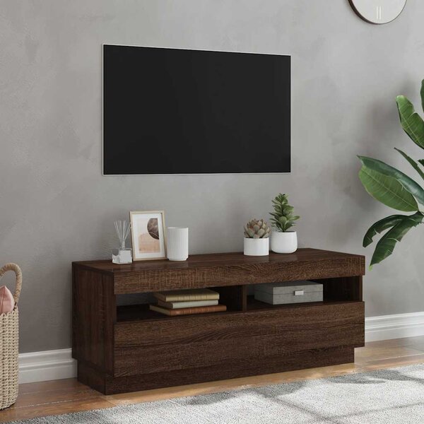 Barna tölgyszínű TV-szekrény LED-világítással 100 x 35 x 40 cm