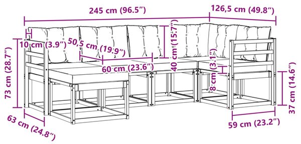 Kültéri kanapé szett párnával 6 pcs Természetes és bézs