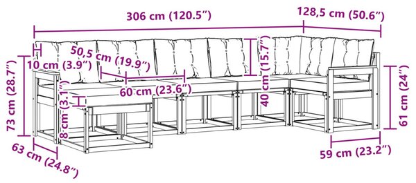 Kültéri kanapé szett párnával 7 pcs Természetes és bézs