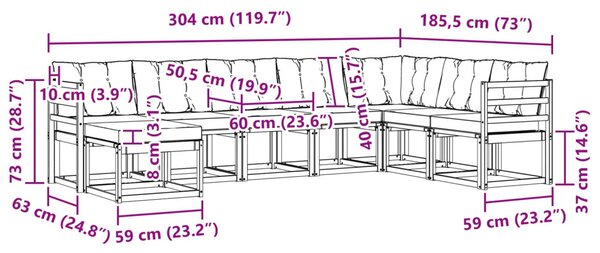 Kültéri kanapé szett párnával 8 pcs Természetes és bézs