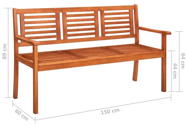 3 személyes tömör eukaliptuszfa kerti pad párnával 150 cm