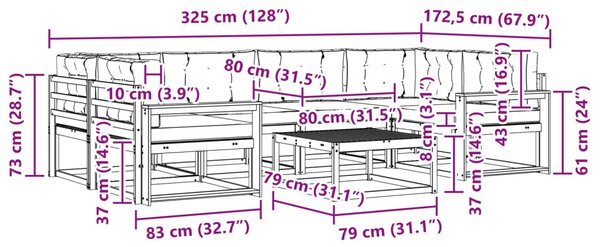 Kültéri kanapé szett párnával 7 pcs Természetes és krémszínű