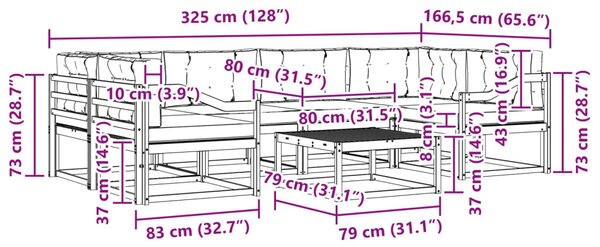 Kültéri kanapé szett párnával 7 pcs Természetes és krémszínű