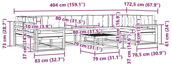 Kültéri kanapé szett párnával 8 pcs Természetes és krémszínű