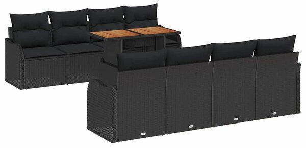 Kerti Kanapé Szett 9 db Fekete Poli rattan