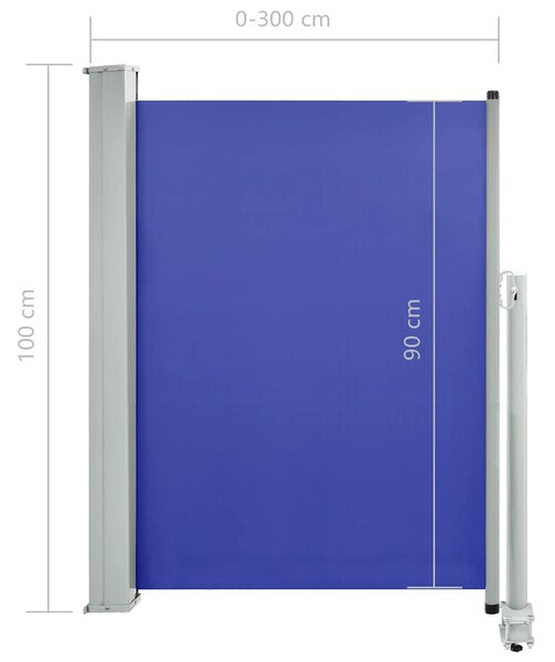 Kék behúzható oldalsó teraszi napellenző 100 x 300 cm