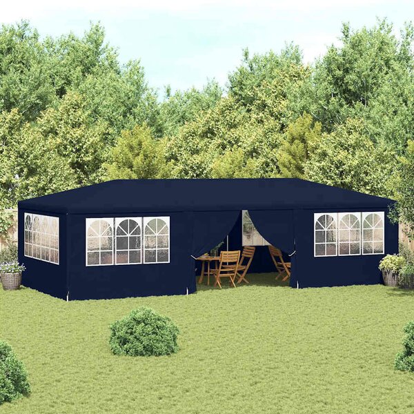 Kék rendezvénysátor oldalfalakkal 4 x 9 m 90 g/m²