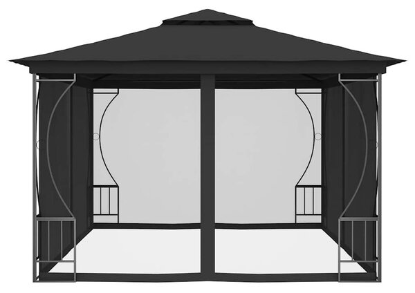 Antracitszürke pavilon hálóval 300 x 400 x 265 cm