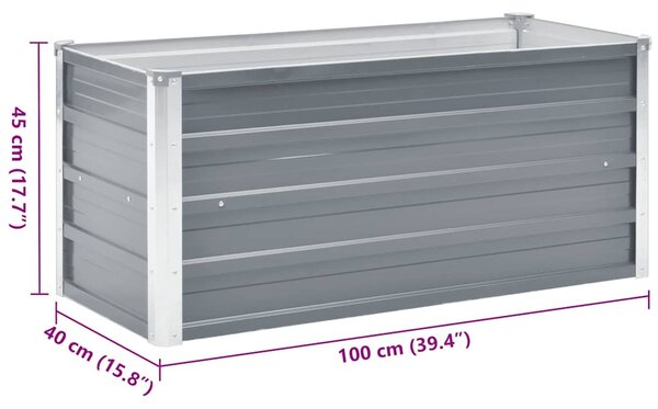 Szürke horganyzott acél kerti magaságyás 100 x 40 x 45 cm