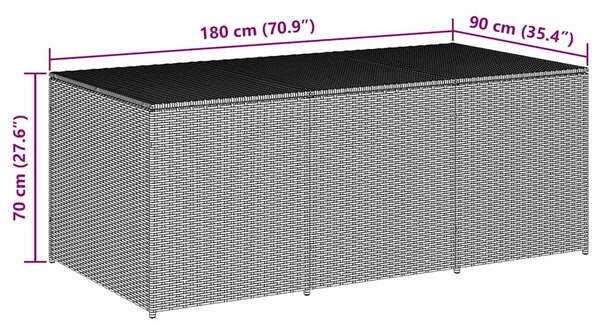 Szürke polyrattan kerti tárolóláda 180 x 90 x 70 cm