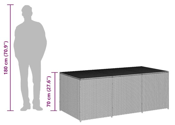Szürke polyrattan kerti tárolóláda 180 x 90 x 70 cm