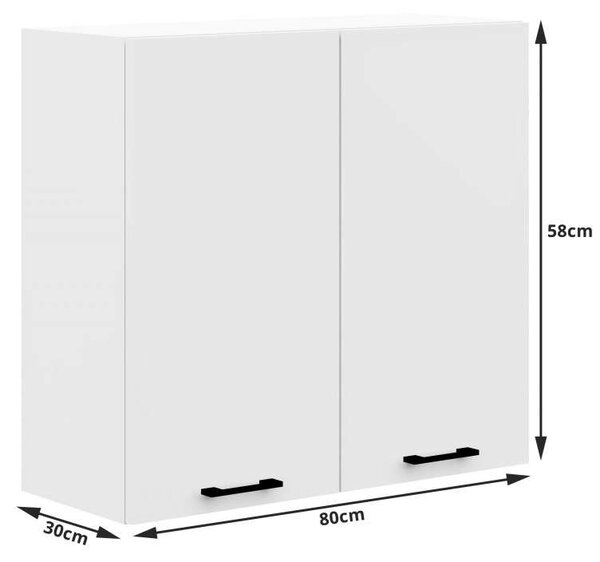 Akord - Oliwia 2.4M Fehér Konyhabútor Készlet, 240x203x46 cm, Mat Fehér Előlapokkal, Tölgy Sonoma Pulttal