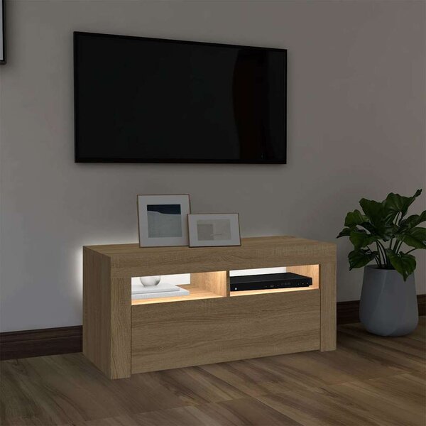 Sonoma tölgy színű TV-szekrény LED-világítással 90 x 35 x 40 cm