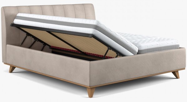 Kárpitozott ágy ágyneműtartóval bézs, 180 x 200 cm