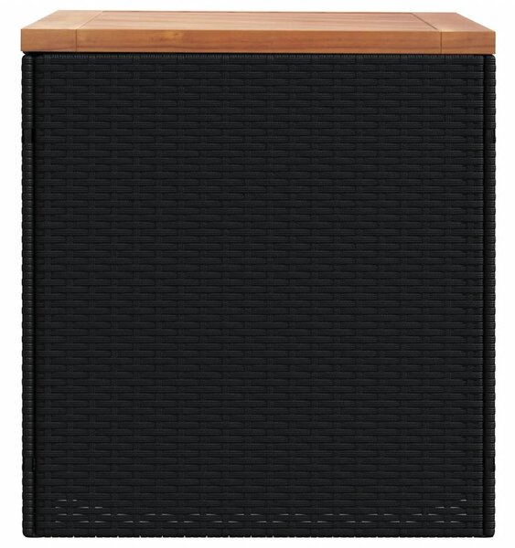 Fekete polyrattan és akácfa kerti tárolóláda 110 x 50 x 54 cm