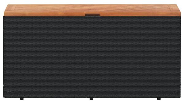 Fekete polyrattan és akácfa kerti tárolóláda 110 x 50 x 54 cm
