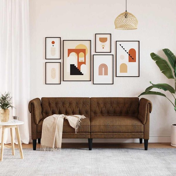 2 személyes barna szövet Chesterfield kanapé