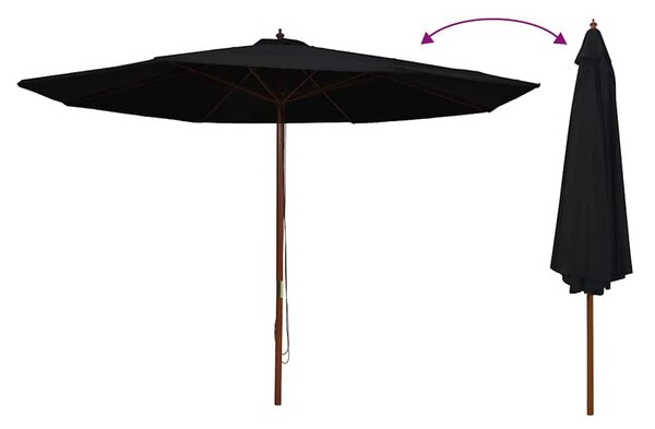 Fekete kültéri napernyő farúddal 350 cm