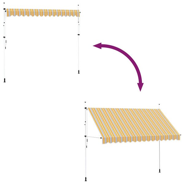 Kézzel feltekerhető napellenző kék-sárga csíkokkal 350 cm