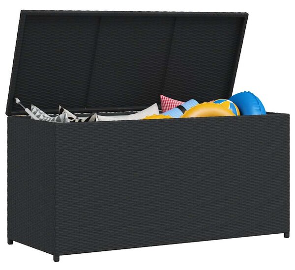 Fekete polyrattan kerti tárolóláda 120 x 50 x 60 cm