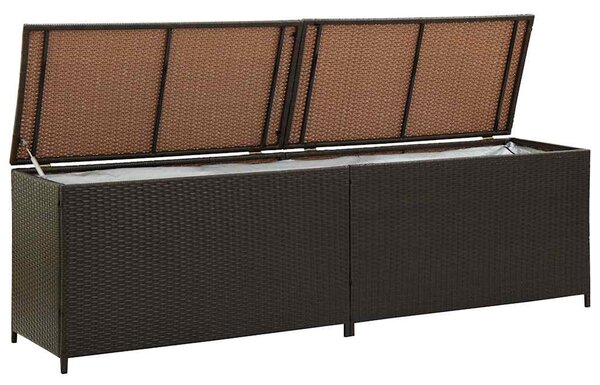 Barna polyrattan kerti tárolóláda 200 x 50 x 60 cm