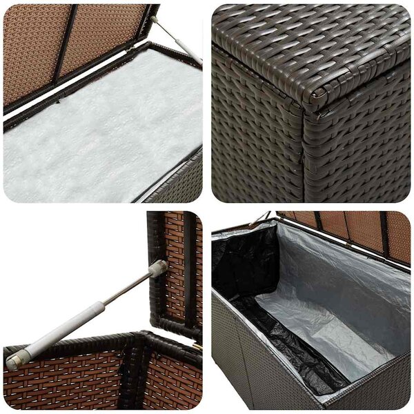 Barna polyrattan kerti tárolóláda 200 x 50 x 60 cm
