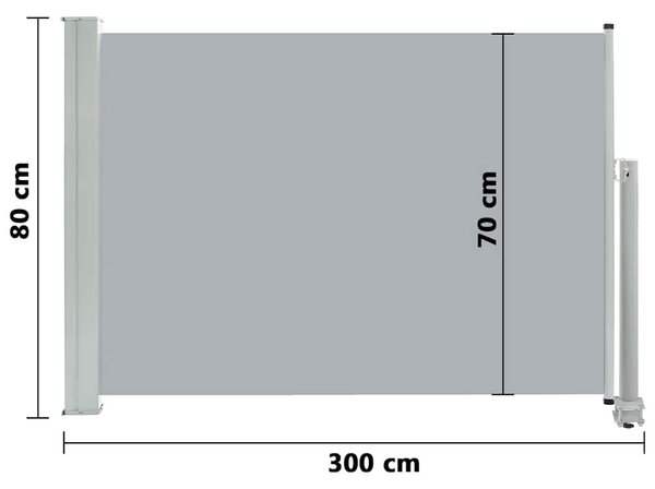 Szürke kihúzható oldalsó terasz napellenző 80 x 300 cm