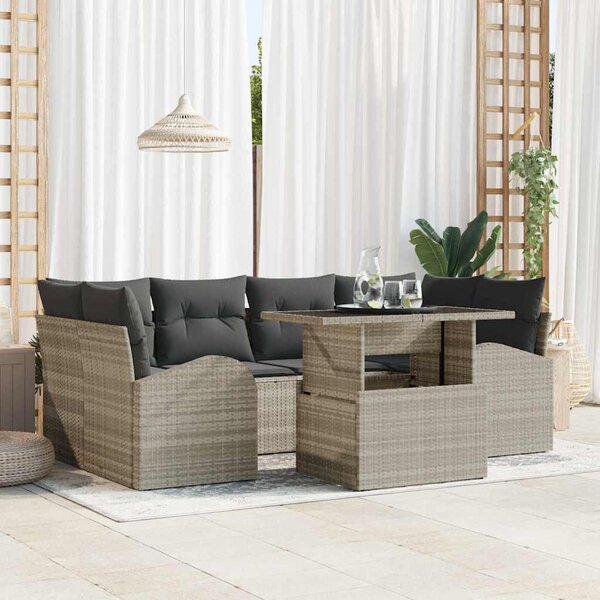 Kerti Kanapé Szett párnával 7 pcs Világosszürke Poly Rattan