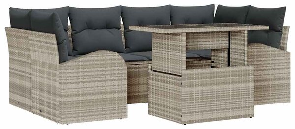Kerti Kanapé Szett párnával 7 pcs Világosszürke Poly Rattan