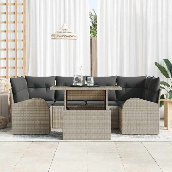 Kerti Kanapé Szett párnával 7 pcs Világosszürke Poly Rattan