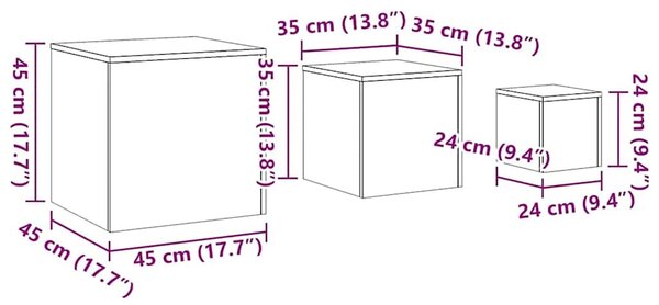3 db szürke sonoma színű szerelt fa kisasztal