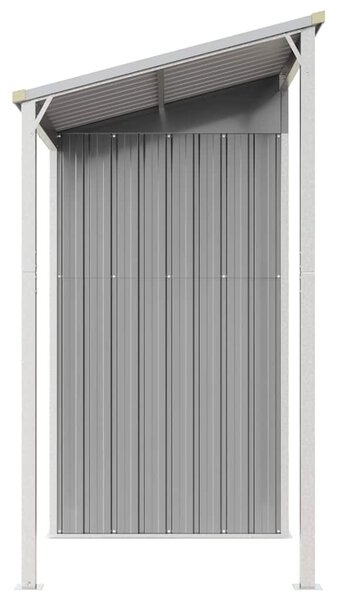Világosszürke acél kerti fészer meghosszabbított tetővel 277 x 107 x 181 cm