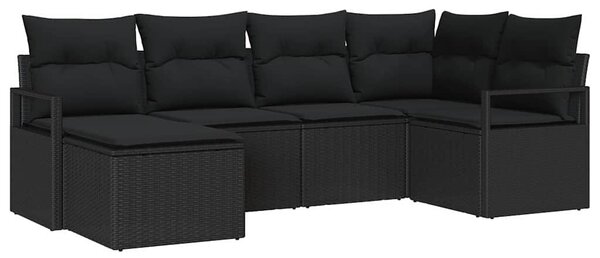 Kanapé Szett 6 db Fekete polirattan