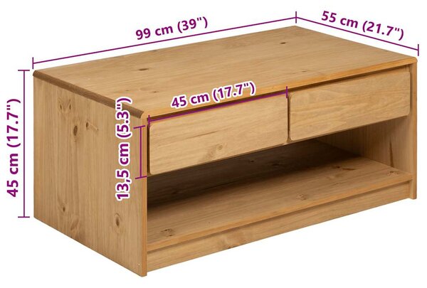 SAUDA tölgyszínű tömör fenyőfa dohányzóasztal 99 x 55 x 45 cm